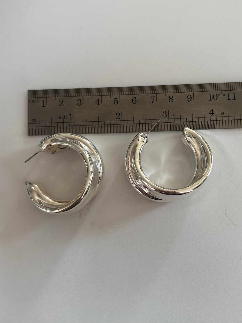 Sterling Silver 925 Large Chunky Hoop Earrings Vintage Retro 70s 1970